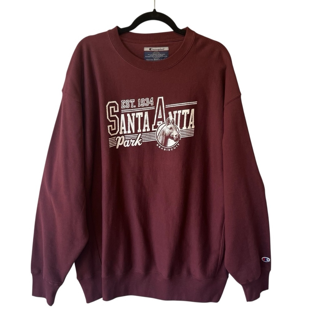 Champion Vtg Reverse Weave Santa Anita Park sweatshirt XL Burgundy Horse races - Picture 2 of 9
